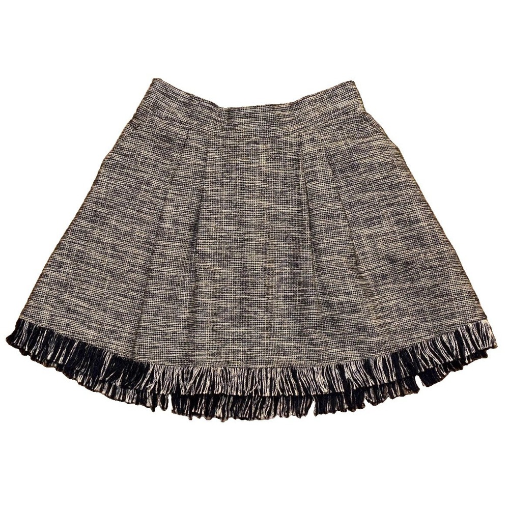 NWT Buru Black White Tweed Fringe Mini Skirt Pockets Women's Medium New